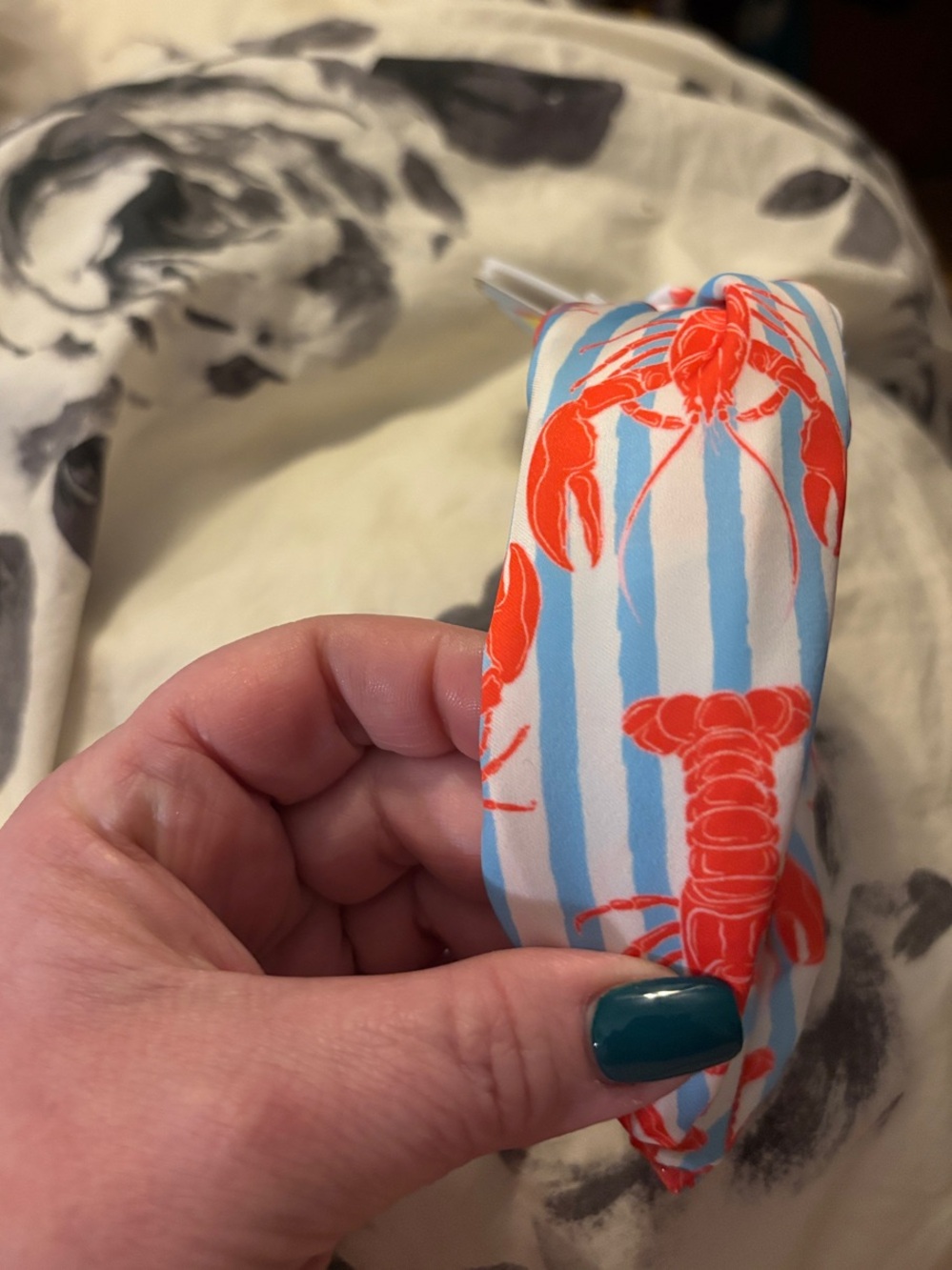 Piper K Knot Headband in Light Blue and Red - Nautical Crab Print - Picture 3 of 3